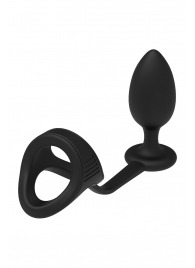 Черное эрекционное кольцо с анальной пробкой Cockstrap With Anal Plug - Dream Toys - в Кирове купить с доставкой