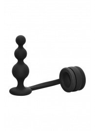 Черное эрекционное кольцо с анальной елочкой Cockring With Beaded Anal Plug - Dream Toys - в Кирове купить с доставкой