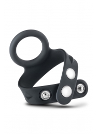 Черное эрекционное кольцо с подхватом мошонки на кнопках VS6 - Blush Novelties - в Кирове купить с доставкой