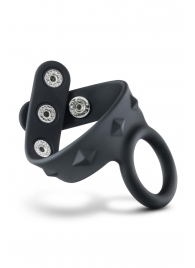 Черное эрекционное кольцо с подхватом мошонки на кнопках VS6 - Blush Novelties - в Кирове купить с доставкой
