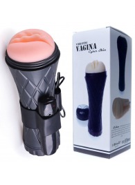 Телесный мастурбатор-вагина в черной колбе с вибрацией - Boys of Toys - в Кирове купить с доставкой