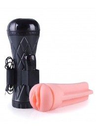 Телесный мастурбатор-вагина в черной колбе с вибрацией - Boys of Toys - в Кирове купить с доставкой