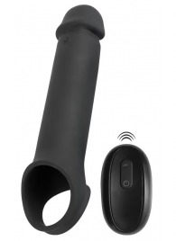 Черная вибронасадка для пениса с хомутом для мошонки и пультом ДУ Remote Controlled Penis Extension - Orion - в Кирове купить с доставкой