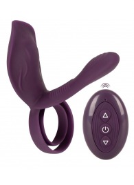 Фиолетовая насадка на член с клиторальным отростком и пультом ДУ RC Couple’s Vibrator 2 - Orion - в Кирове купить с доставкой