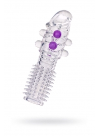 Гелевая прозрачная насадка с шариками и шипами - 14 см. - Toyfa Basic - в Кирове купить с доставкой