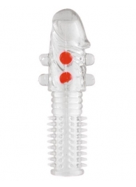 Гелевая прозрачная насадка с шариками и шипами - 14 см. - Toyfa Basic - в Кирове купить с доставкой