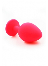 Розовая силиконовая анальная пробка с красным кристаллом - 7 см. - Kanikule - купить с доставкой в Кирове