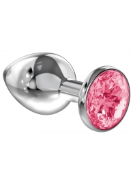 Большая серебристая анальная пробка Diamond Pink Sparkle Large с розовым кристаллом - 8 см. - Lola Games - купить с доставкой в Кирове