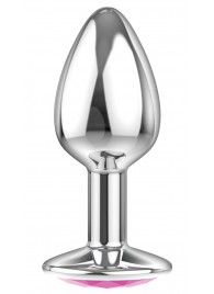 Малая серебристая анальная пробка Diamond Pink Sparkle Small с розовым кристаллом - 7 см. - Lola Games - купить с доставкой в Кирове