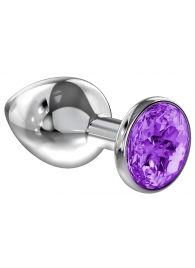 Большая серебристая анальная пробка Diamond Purple Sparkle Large с фиолетовым кристаллом - 8 см. - Lola Games - купить с доставкой в Кирове