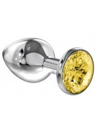 Большая серебристая анальная пробка Diamond Yellow Sparkle Large с жёлтым кристаллом - 8 см. - Lola Games - купить с доставкой в Кирове
