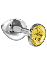 Малая серебристая анальная пробка Diamond Yellow Sparkle Small с жёлтым кристаллом - 7 см. - Lola Games - купить с доставкой в Кирове