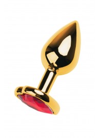 Золотистая анальная пробка с кристаллом-сердцем - 7,5 см. - ToyFa - купить с доставкой в Кирове