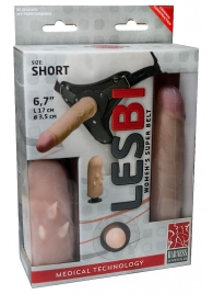 Телесный поясной страпон LESBI с вагинальной пробкой - 17 см. - LOVETOY (А-Полимер) - купить с доставкой в Кирове