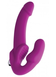 Ярко-розовый безремневой вибрострапон Evoke Vibrating Strapless Silicone Strap-on Dildo - XR Brands - купить с доставкой в Кирове