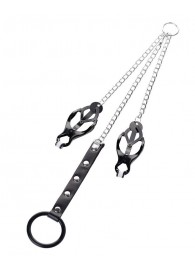 Черно-серебристые зажимы для сосков с кольцом для пениса TOYFA Metal - ToyFa - купить с доставкой в Кирове