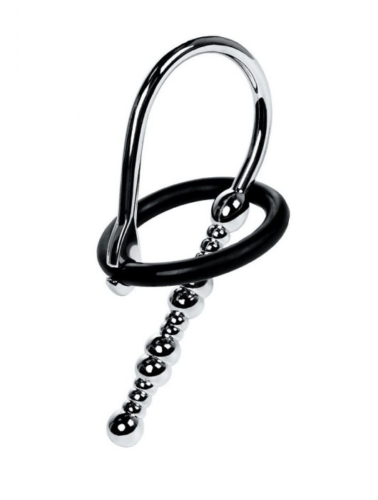 Серебристый уретральный плаг-бусины TOYFA Metal с мягким фиксириющим кольцом - ToyFa - купить с доставкой в Кирове