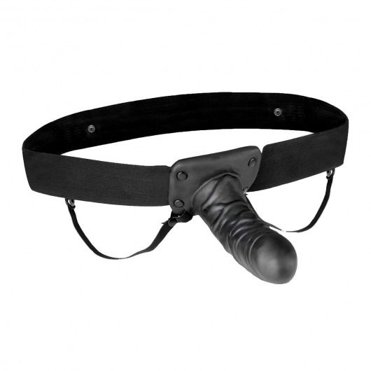 Чёрный полый страпон с вибрацией Unisex Vibrating Hollow Strap-On - 14 см. - Lux Fetish - купить с доставкой в Кирове