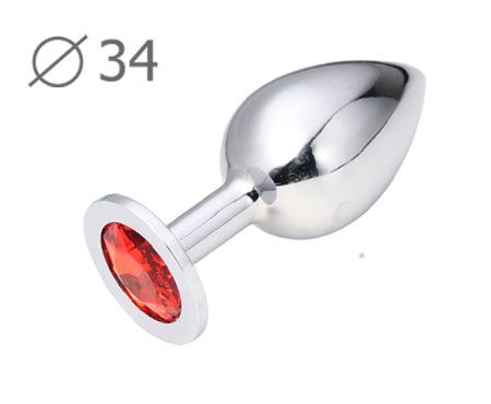 Коническая серебристая анальная втулка с красным кристаллом - 8,2 см. - Anal Jewelry Plug - купить с доставкой в Кирове