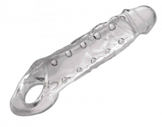 Прозразная закрытая насадка на пенис с поддержкой мошонки Clearly Ample Penis Enhancer - 22 см. - XR Brands - в Кирове купить с доставкой