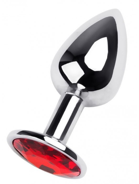 Маленькая коническая серебристая анальная пробка с красным кристаллом - 7 см. - ToyFa - купить с доставкой в Кирове