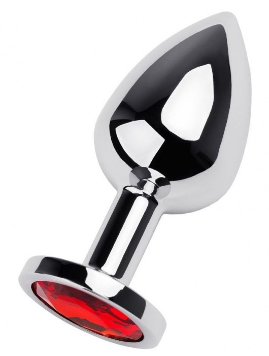 Серебристая коническая анальная пробка с красным кристаллом - 8 см. - ToyFa - купить с доставкой в Кирове