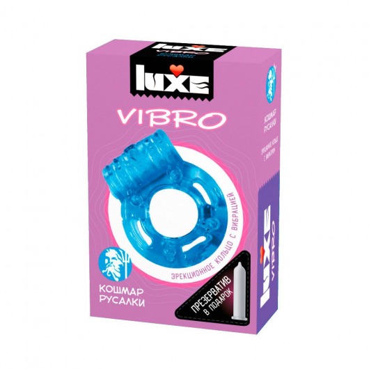 Голубое эрекционное виброкольцо Luxe VIBRO  Кошмар русалки  + презерватив - Luxe - в Кирове купить с доставкой