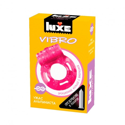 Розовое эрекционное виброкольцо Luxe VIBRO  Ужас Альпиниста  + презерватив - Luxe - в Кирове купить с доставкой
