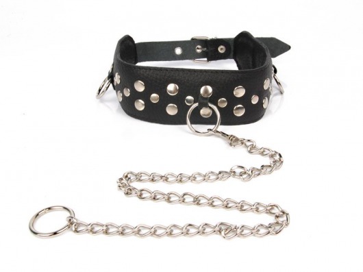 Черный ошейник с заклепками с металлическим поводком-цепочкой - Notabu - купить с доставкой в Кирове