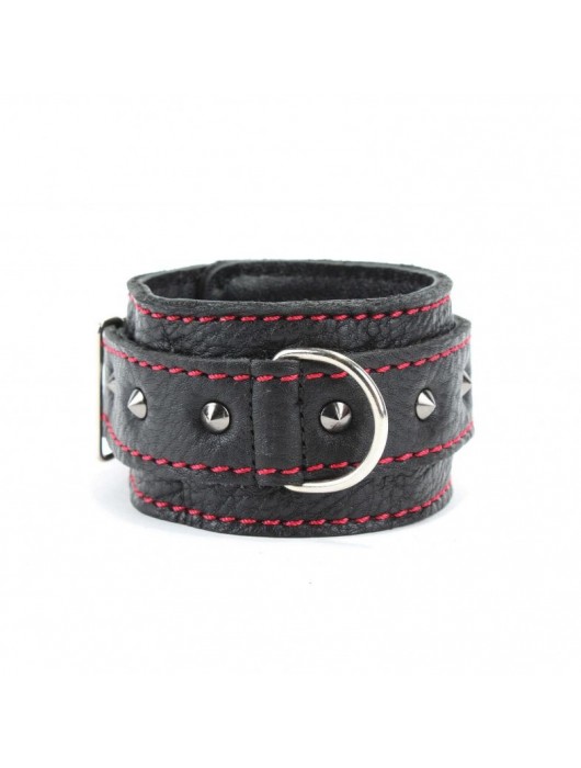 Черные оковы с шипами и контрастной строчкой - БДСМ Арсенал - купить с доставкой в Кирове