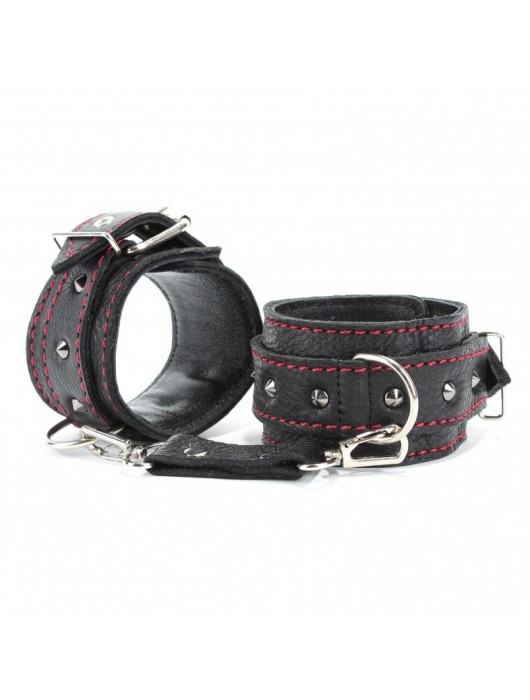 Черные оковы с шипами и контрастной строчкой - БДСМ Арсенал - купить с доставкой в Кирове