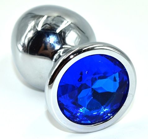 Серебристая анальная пробка из нержавеющей стали с синим кристаллом - 8,5 см. - Kanikule - купить с доставкой в Кирове