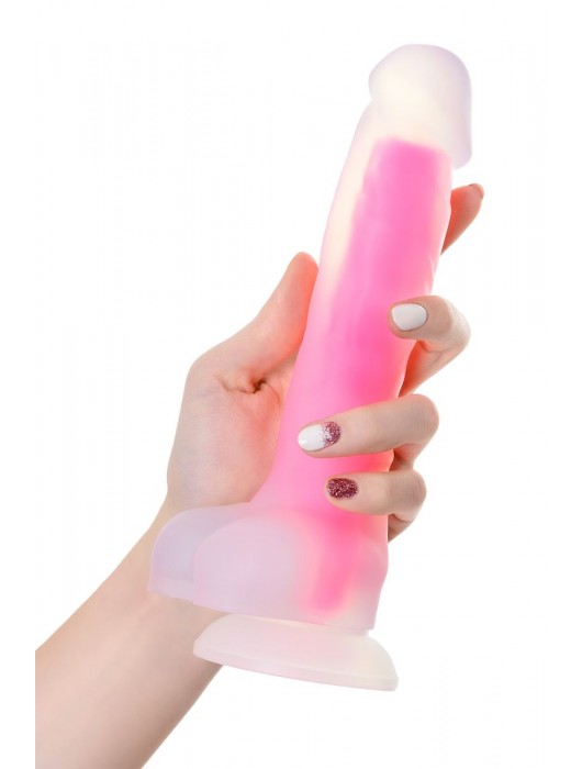 Прозрачно-розовый фаллоимитатор, светящийся в темноте, Clark Glow - 22 см. - ToyFa