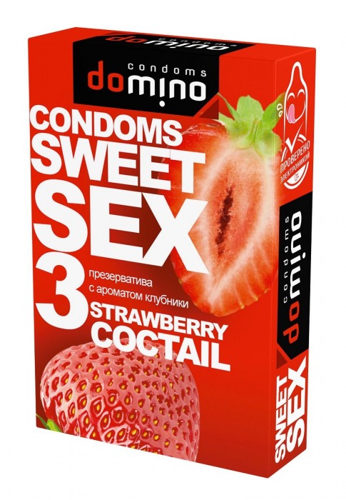Презервативы для орального секса DOMINO Sweet Sex с ароматом клубничного коктейля  - 3 шт. - Domino - купить с доставкой в Кирове