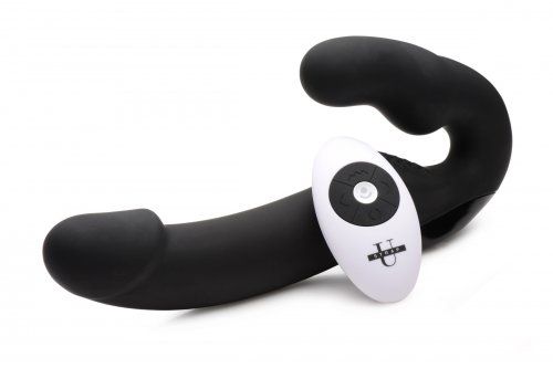 Черный безремневой страпон Urge Silicone Strap On с пультом ДУ - 24 см. - XR Brands - купить с доставкой в Кирове