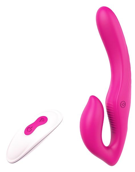 Ярко-розовый безремневой страпон REMOTE DOUBLE DIPPER - 22 см. - Dream Toys - купить с доставкой в Кирове