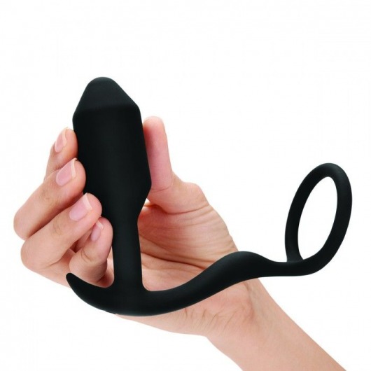 Черное эрекционное кольцо с анальным плагом Snug   Tug - b-Vibe - в Кирове купить с доставкой