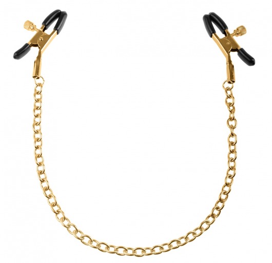 Чёрные с золотом зажимы на соски Gold Chain Nipple Clamps - Pipedream - купить с доставкой в Кирове