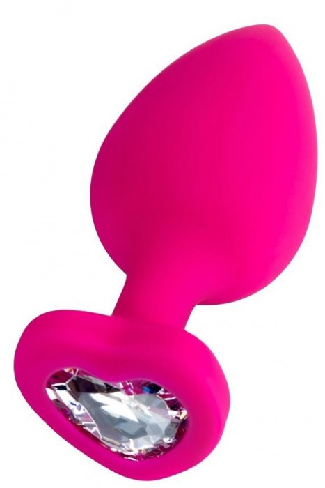 Розовая анальная втулка Diamond Heart с прозрачным кристаллом - 9,5 см. - ToyFa - купить с доставкой в Кирове