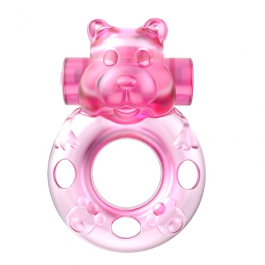 Розовое эрекционное виброкольцо на пенис Pink Bear - Baile - в Кирове купить с доставкой