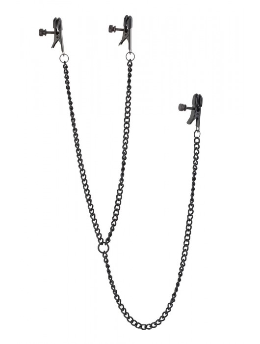 Черные зажимы на соски и клитор на цепочке DELUXE NIPPLE   CLIT CLAMPS - Dream Toys - купить с доставкой в Кирове