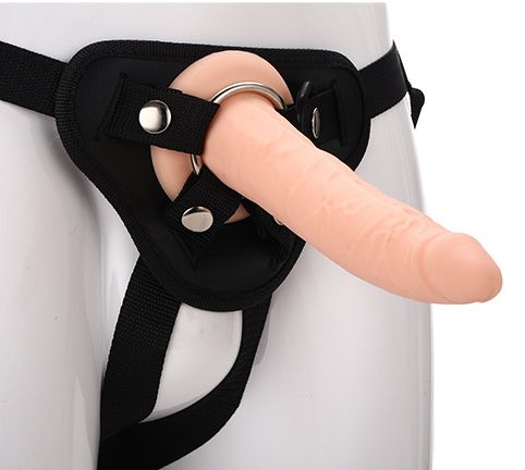 Телесный страпон на черных трусиках STRAP ON REAL DILDO - 20 см. - Dream Toys - купить с доставкой в Кирове