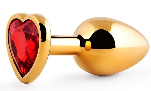 Золотистая анальная пробка с красным стразом-сердечком - 8 см. - Anal Jewelry Plug - купить с доставкой в Кирове