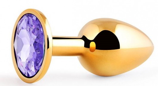Золотистая анальная пробка с фиолетовым стразом - 7,2 см. - Anal Jewelry Plug - купить с доставкой в Кирове