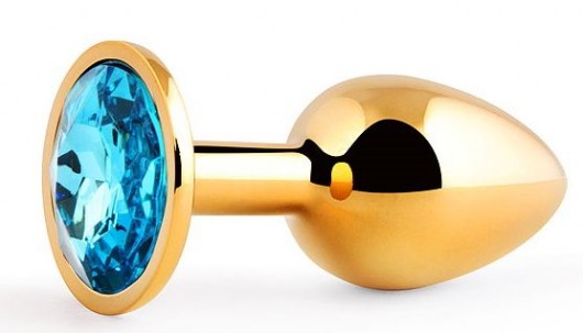 Золотистая анальная пробка с голубым стразом - 7,2 см. - Anal Jewelry Plug - купить с доставкой в Кирове