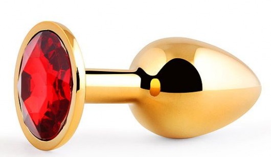 Золотистая анальная пробка с красным стразом - 7,2 см. - Anal Jewelry Plug - купить с доставкой в Кирове