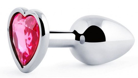 Серебристая анальная пробка с розовым кристаллом-сердечком - 7 см. - Anal Jewelry Plug - купить с доставкой в Кирове