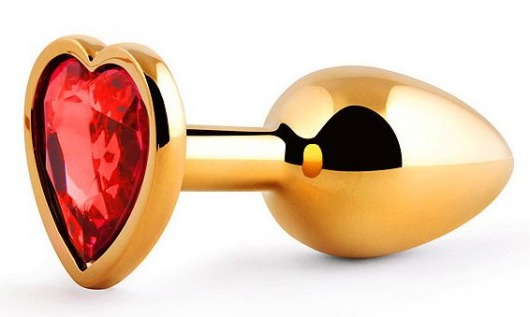 Золотистая анальная пробка с красным стразом-сердечком - 7 см. - Anal Jewelry Plug - купить с доставкой в Кирове