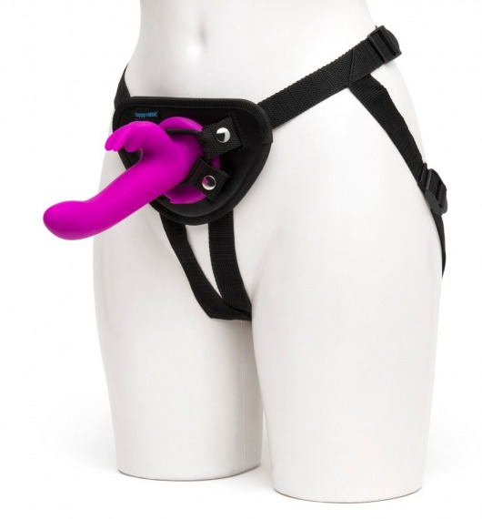 Лиловый страпон Rechargeable Vibrating Strap-On Harness Set - 17,6 см. - Happy Rabbit - купить с доставкой в Кирове