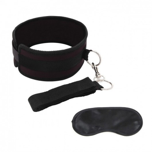 Черный ошейник с длинным поводком Collar and Leash Set - Lux Fetish - купить с доставкой в Кирове